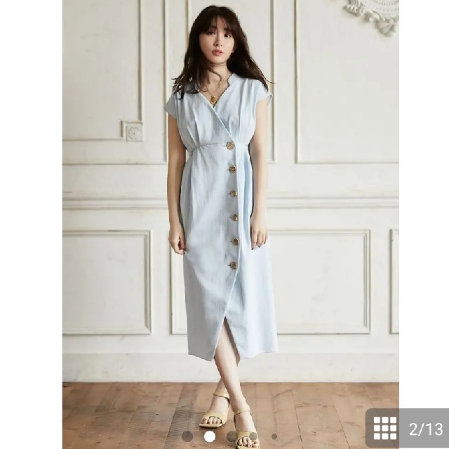 Denim Wrap-effect Midi Dress　herlipto