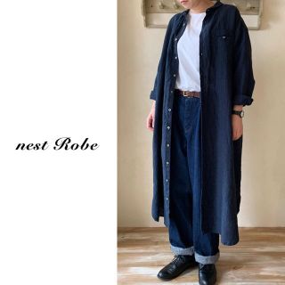 ネストローブ(nest Robe)のふう様専用¨̮ネストローブ | グレンチェックリネンダッチカラーワンピース(ロングワンピース/マキシワンピース)