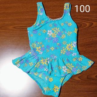 キッズ　女の子用水着 　ワンピース　水色花柄　100(水着)