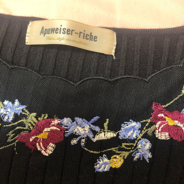 Apuweiser-riche(アプワイザーリッシェ)のApuweiser-richeシアーデコルテ刺繍リブニット レディースのトップス(Tシャツ(半袖/袖なし))の商品写真