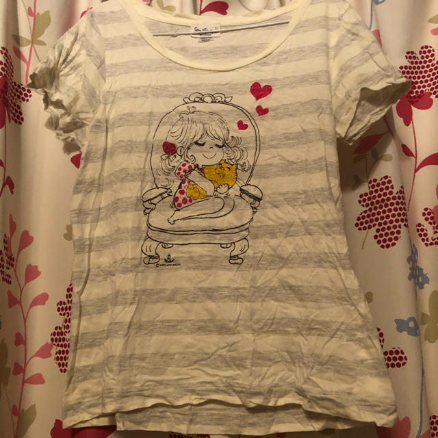 水森亜土　Tシャツ ラメ　女の子と猫 レディースのトップス(Tシャツ(半袖/袖なし))の商品写真