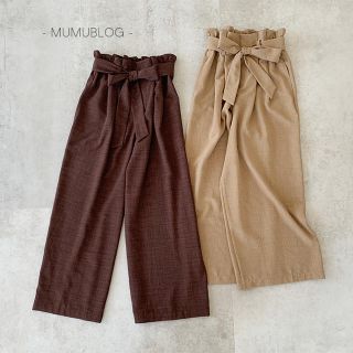 シマムラ(しまむら)の新品 しまむら mumu ウエストリボン ワイドパンツ ブラウン M プチプラ(カジュアルパンツ)