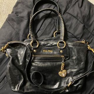 ミュウミュウ(miumiu)の週末値下げ　miumiu ハンドバッグ　ショルダーバッグ　黒　ブラック　ビジュー(ハンドバッグ)