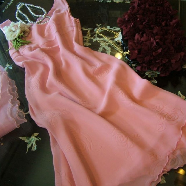 セール 17号　薔薇　お花　ピンク　ドレス　ワンピース　結婚式　パーティー レディースのワンピース(ひざ丈ワンピース)の商品写真