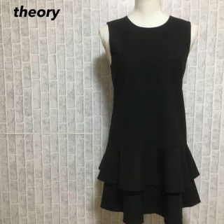 セオリー(theory)のセオリー ティアード フリル ワンピース ノースリーブ 黒／ブラック Ｍ相当(ひざ丈ワンピース)