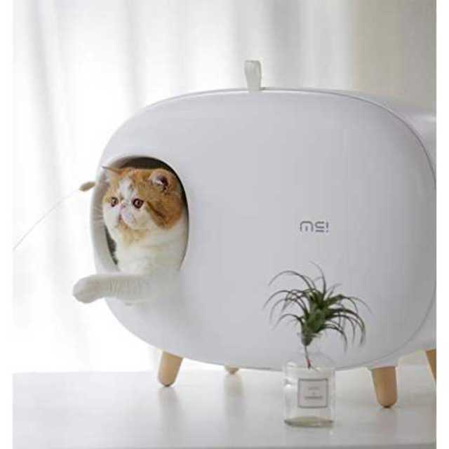 憧れの 脱臭抗菌 猫用トイレ ネコトイレ 白色BYGO スペース広い 砂の飛び 掃除簡単 猫