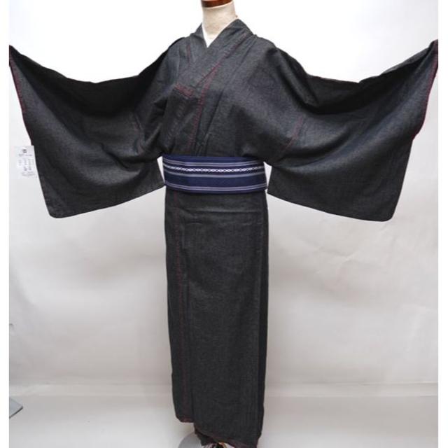 デニム着物 男性用 カジュアル着物 L 170-175cm M・Deen 黒 メンズの水着/浴衣(着物)の商品写真