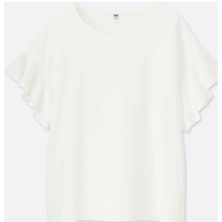 ユニクロ(UNIQLO)のユニクロ　フリルスリーブT (半袖) ホワイト　Mサイズ　新品タグ付き(Tシャツ(半袖/袖なし))