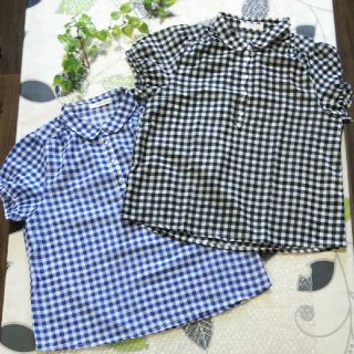 ローリーズファーム(LOWRYS FARM)のLOMRYS FARM/パフ袖/半袖チェックトップス/M/黒&青/2枚セット(カットソー(半袖/袖なし))