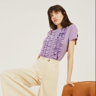 ザラ(ZARA)のZARA💚完売　フリルTシャツ　ホワイト(Tシャツ(半袖/袖なし))