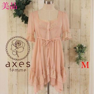 アクシーズファム(axes femme)の美品★axes femmeピンクシアー感レースイレギュラーチュニックM(チュニック)