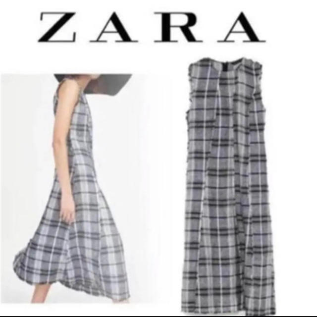 ZARA(ザラ)のZARA リネンチェックワンピース レディースのワンピース(ロングワンピース/マキシワンピース)の商品写真