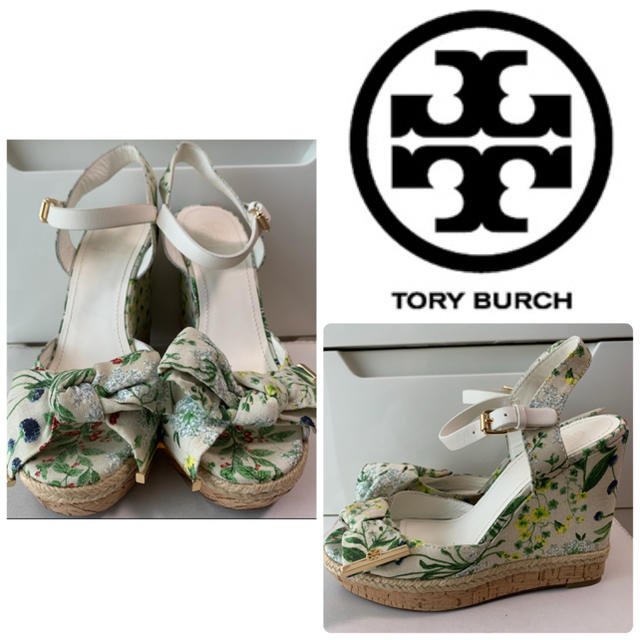 Tory Burch(トリーバーチ)のHunter様専用ページです♡トリーバーチ　ベージュキャンバスフラワー　サンダル レディースの靴/シューズ(サンダル)の商品写真