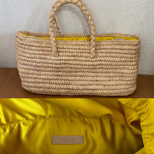 ZARA(ザラ)のZARA  ナチュラルカラーラフィアバスケット かごバッグ 横長 黄色 カゴ レディースのバッグ(かごバッグ/ストローバッグ)の商品写真