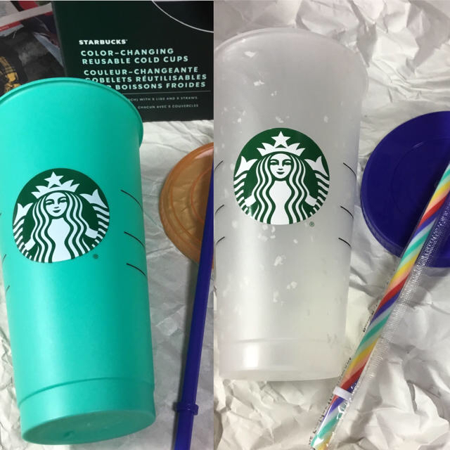 【C&Bさま専用】Starbucks カラーチェンジカップ　グリーン&レインボー