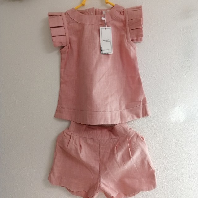 リネン　セットアップ　140 ピンク キッズ/ベビー/マタニティのキッズ服女の子用(90cm~)(ワンピース)の商品写真