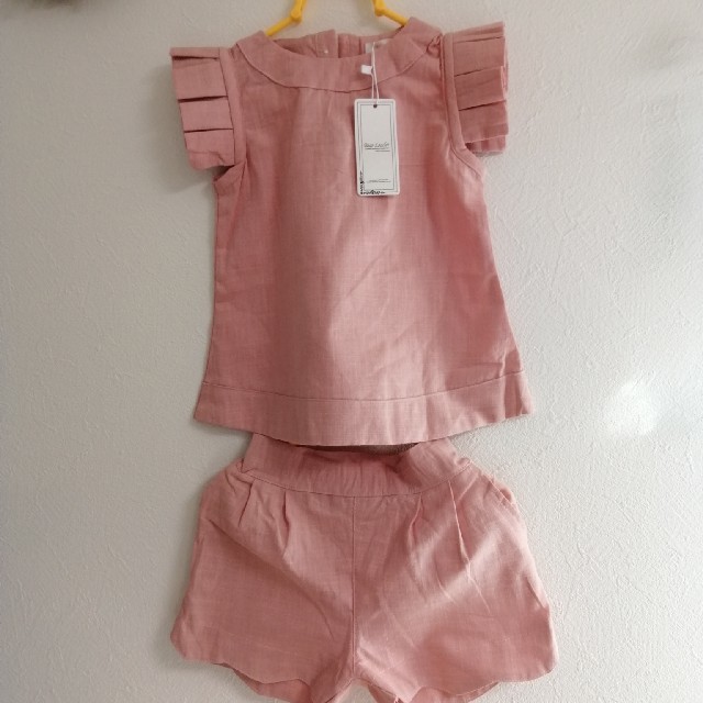 リネン　セットアップ　ピンク　120 キッズ/ベビー/マタニティのキッズ服女の子用(90cm~)(ワンピース)の商品写真