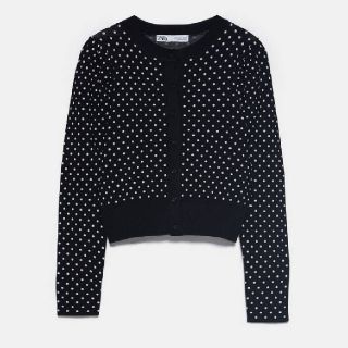 ザラ(ZARA)のZARA ドット柄ニットカーディガン【タグ付き】(カーディガン)