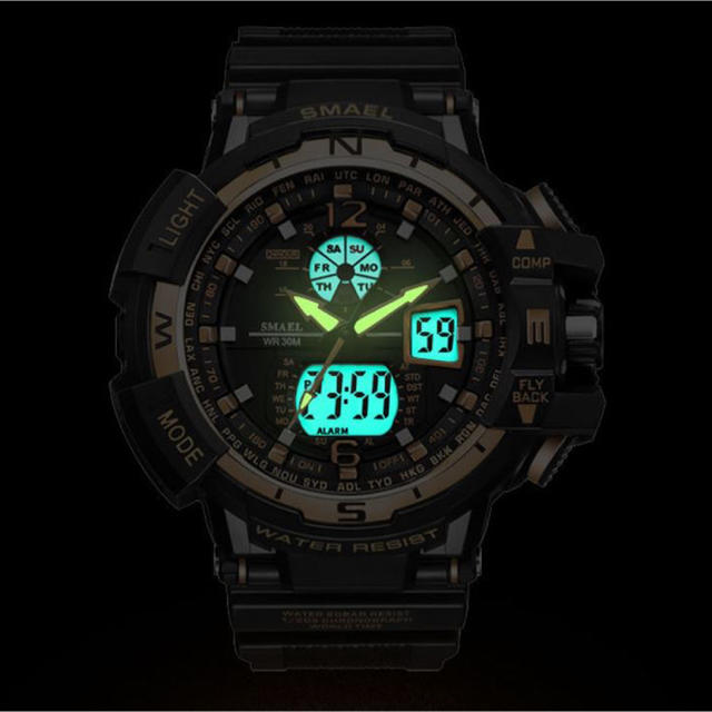 【新品送料無料】メンズ腕時計デジタル多機能メンズLEDブラック×ゴールド メンズの時計(腕時計(デジタル))の商品写真