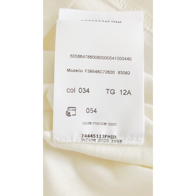 モンクレール Tシャツ ホワイト 12y 6