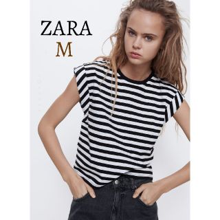 ザラ(ZARA)の今季 新品 ZARA ザラ ボーダー フレンチスリーブ Tシャツ 半袖 トップス(Tシャツ(半袖/袖なし))