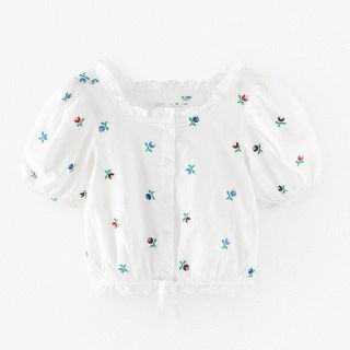 ザラキッズ(ZARA KIDS)のzara フラワー刺繍ブラウス(シャツ/ブラウス(半袖/袖なし))