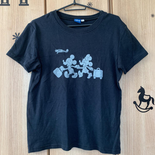 ディズニー(Disney)のMディズニーミッキーミニーかすれプリントプリント半袖Tシャツ黒(Tシャツ(半袖/袖なし))