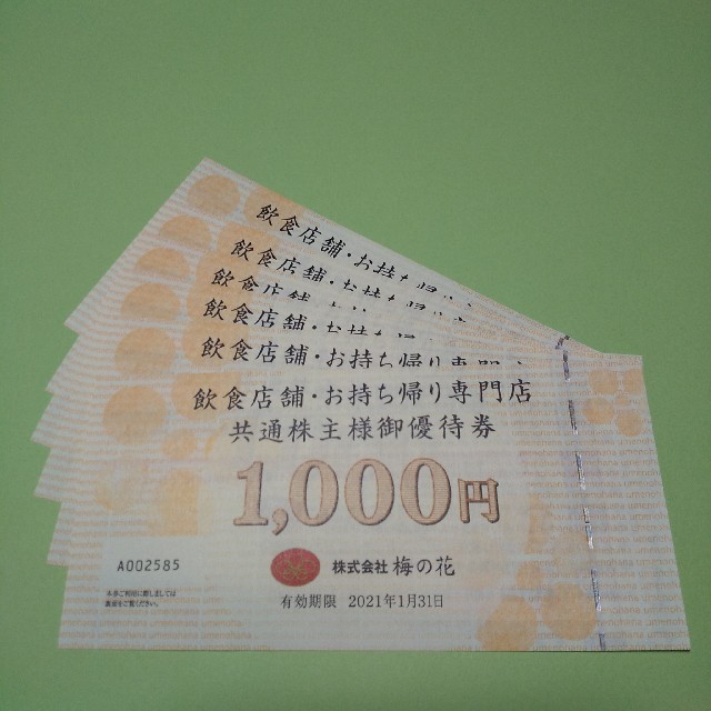 95%以上節約 梅の花 株主優待券