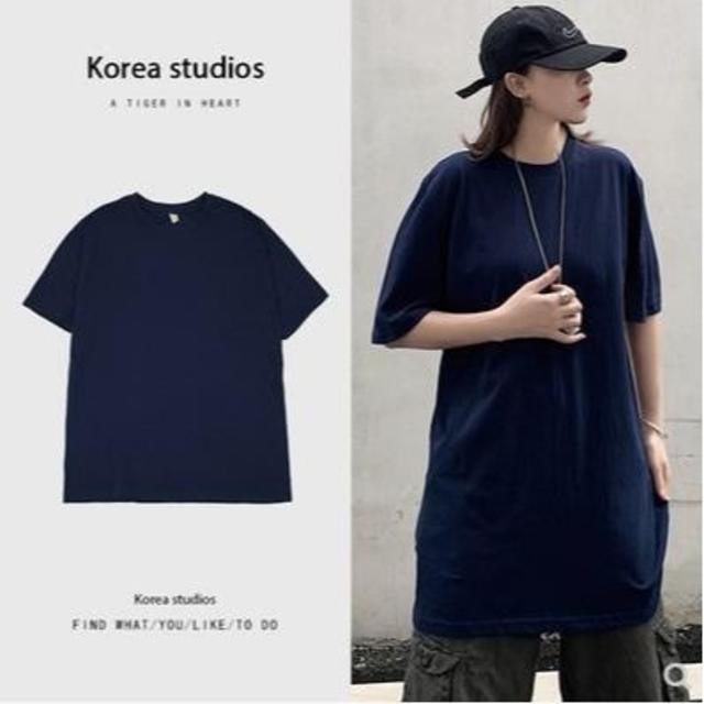 【新品 未使用】無地 レイヤード 半袖Tシャツ[navy] レディースのトップス(Tシャツ(半袖/袖なし))の商品写真