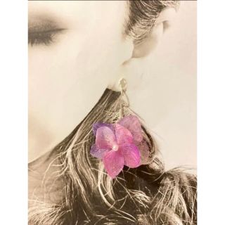 グラデーション紫陽花の揺れるピアスorイヤリング◎ピンク×パープル(イヤリング)