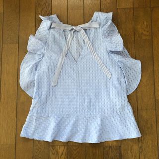 wain様専用☆バックリボン爽やかライトブルー夏トップスSからM(カットソー(半袖/袖なし))