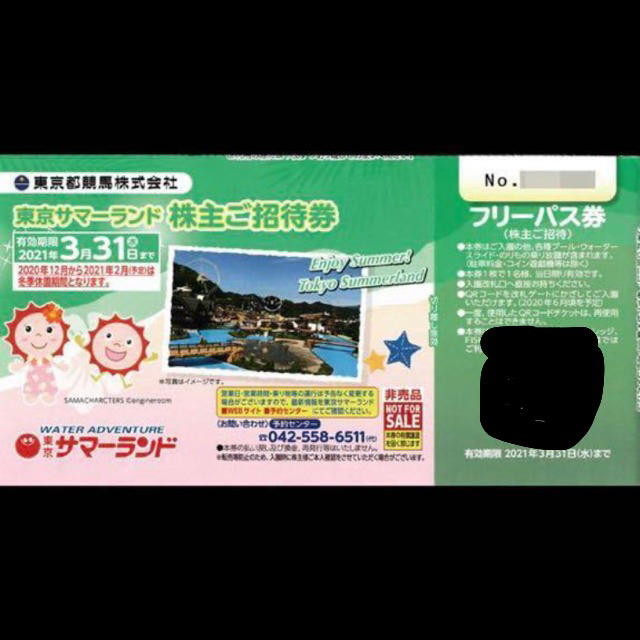 東京サマーランド　株主優待　フリーパス　２枚 お盆も可能です チケットの施設利用券(遊園地/テーマパーク)の商品写真