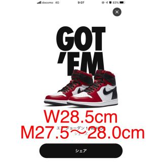 ナイキ(NIKE)のAIR JORDAN 1 Satin Red W28.5cm M27.5〜28(スニーカー)