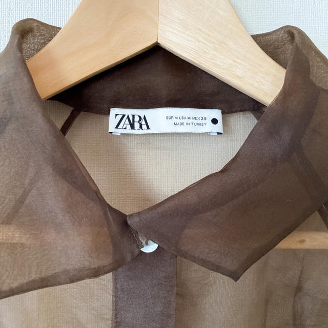 ZARA(ザラ)のZARA🧺オーガンジーシャツワンピースbrown レディースのワンピース(ロングワンピース/マキシワンピース)の商品写真