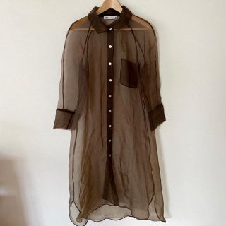 ザラ(ZARA)のZARA🧺オーガンジーシャツワンピースbrown(ロングワンピース/マキシワンピース)