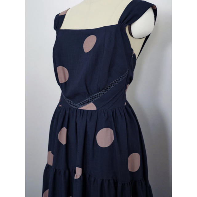 Polka Dots Open Back Dress (navy-Mサイズ)