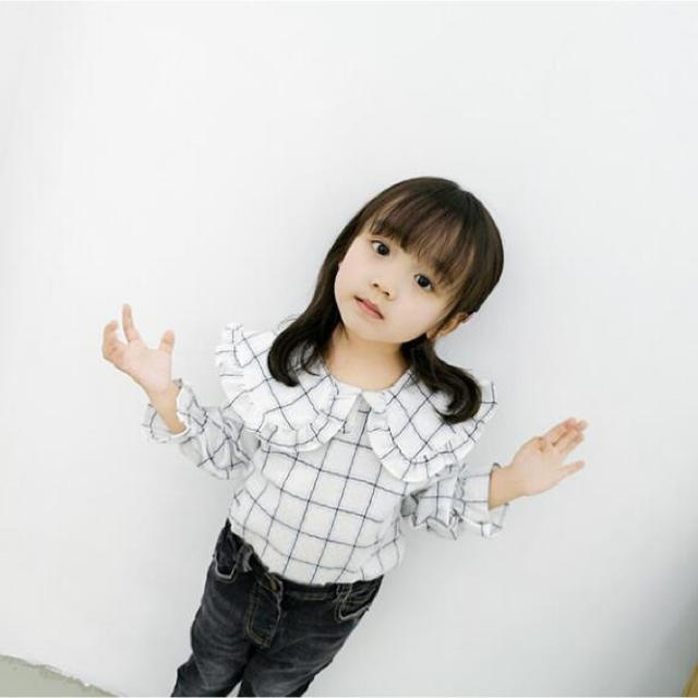 チェック ブラウス フリル トップス　韓国子ども服 キッズ/ベビー/マタニティのキッズ服女の子用(90cm~)(ブラウス)の商品写真