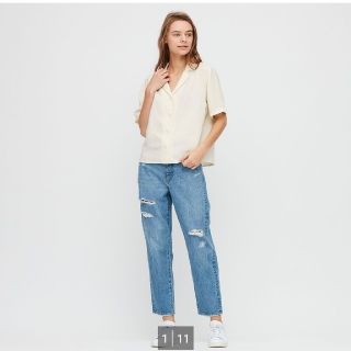 ユニクロ(UNIQLO)のUNIQLO　リネンブレンドオープンカラーシャツ　オフホワイト(シャツ/ブラウス(半袖/袖なし))