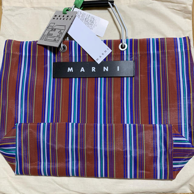 MARNI マルニ フラワーカフェ ストライプバッグ ブラウン