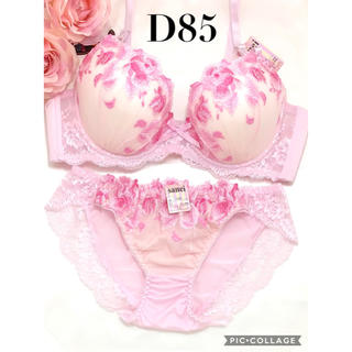ブラジャーショーツ D85 LL ピンクの花柄刺繍が可愛いset♪(ブラ&ショーツセット)