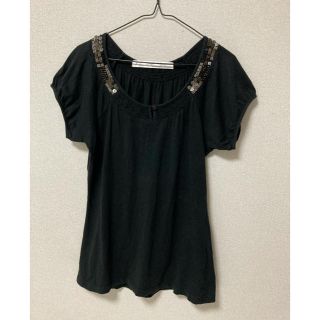 ザラ(ZARA)のZARA basic トップス　黒　Ｌサイズ(カットソー(半袖/袖なし))