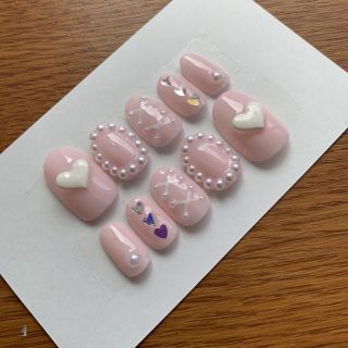 ☆ネイルチップ ショートオーバル ワンカラー ハート☆ コスメ/美容のネイル(つけ爪/ネイルチップ)の商品写真