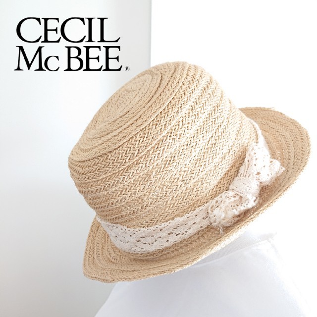 CECIL McBEE(セシルマクビー)の♡CECIL McBEE♡レースリボン付ストローハット♡ レディースの帽子(麦わら帽子/ストローハット)の商品写真