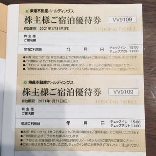 東急不動産 株主様ご宿泊優待券 2枚(宿泊券)