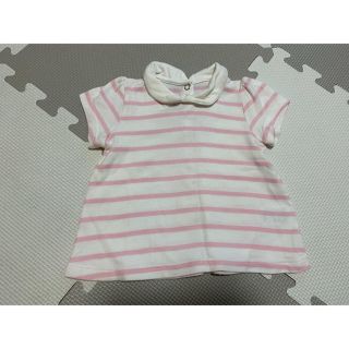 プチバトー(PETIT BATEAU)のトップス チュニック ワンピース ボーダー 襟付き カットソー(Ｔシャツ)