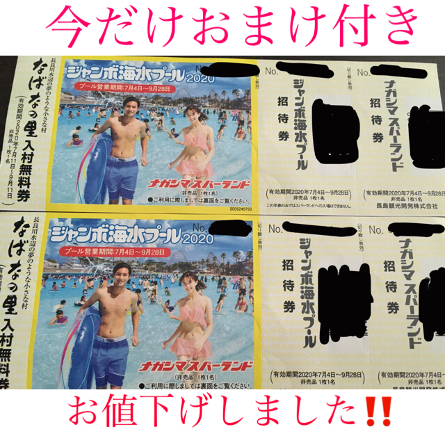 ☆長島ジャンボ海水プール、なばなの里入村無料券付き☆二枚