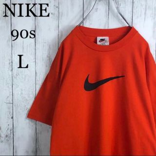 ナイキ(NIKE)の【美品】 ナイキ 90s 銀タグ デカロゴ Tシャツ L相当 オレンジ(Tシャツ/カットソー(半袖/袖なし))