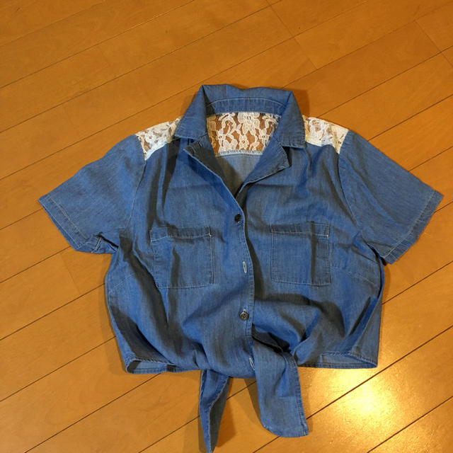 子供デニム半袖シャツ(158〜164) キッズ/ベビー/マタニティのキッズ服女の子用(90cm~)(Tシャツ/カットソー)の商品写真