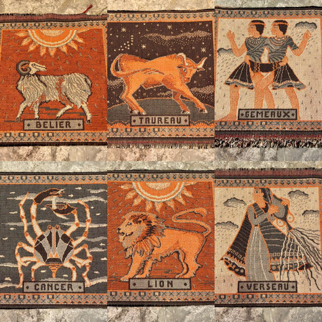 星座　ギリシャ神話　フランス語　インテリア　織物　12枚セット