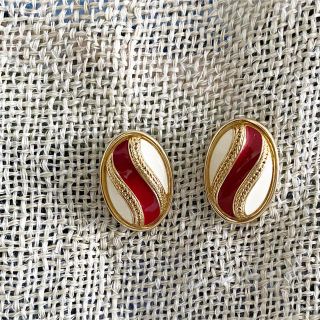 Monet★モネ★赤いラインのオーバルピアス★vintage(ピアス)